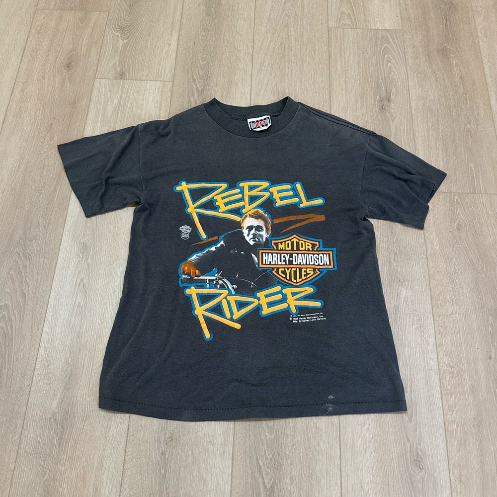 Vintage 1987 Harley-Davidson Men's Black Rebel Rider T-Shirt Size L